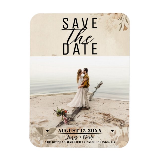 Ímã Casamento Botânico Floral Delicado Vintage Boho (Vertical)