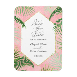Ímã Casamento Botânico Tropical de Coral Palms Salvar 