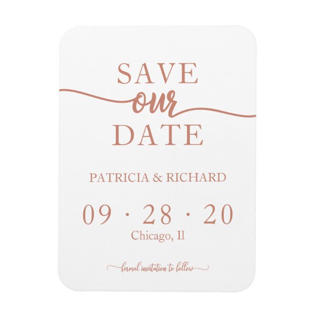 Ímã Casamento Caligrafia Rosa Dourado Save The Date (Vertical)