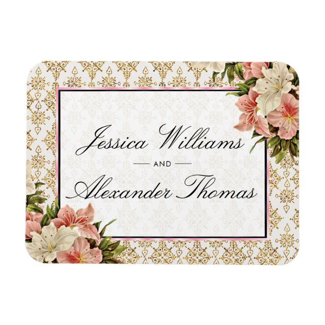 Ímã Casamento Chic Bouquets de Primavera & Dourados Br (Horizontal)