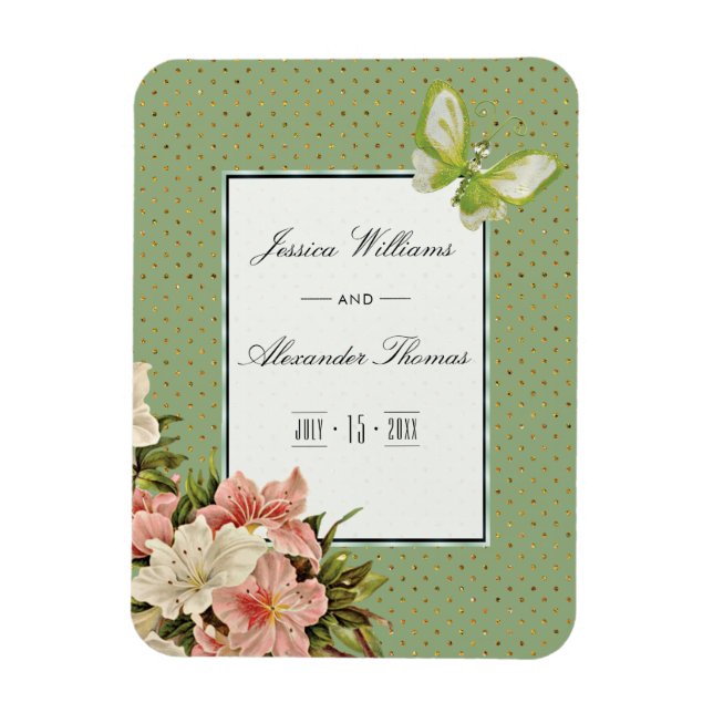 Ímã Casamento Chic Lilies & Gem Butterfly (Vertical)