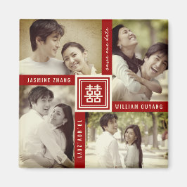 Imã Casamento Chinês Duplo Xi 4 Foto Salvar Data