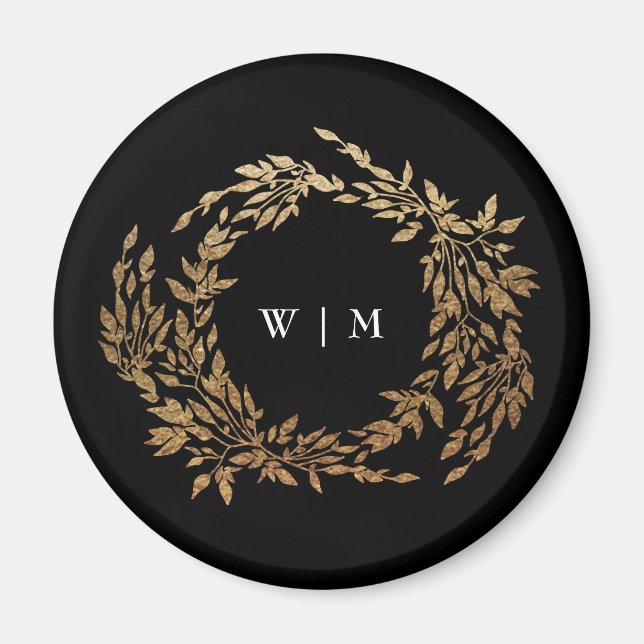 Imã Casamento clássico de crest preto monograma tradic (Frente)