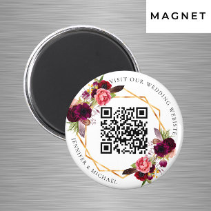 Imã Casamento código QR geométrico dourado com florais