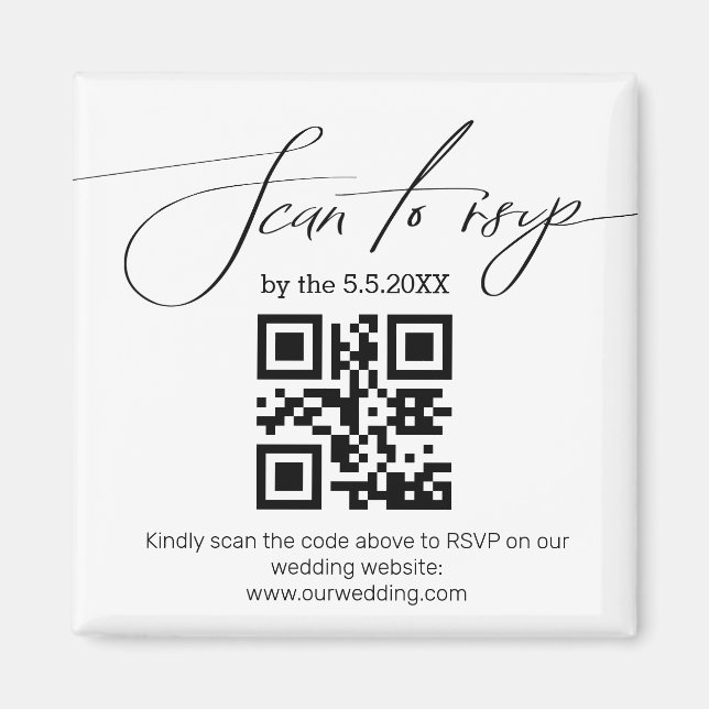 Imã casamento código qr rsvp letra moderna  (Frente)