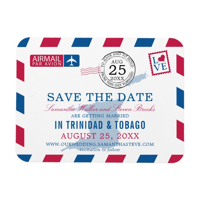Ímã Casamento com a Triângulo TOBAGO Airmail Salvar a  (Horizontal)