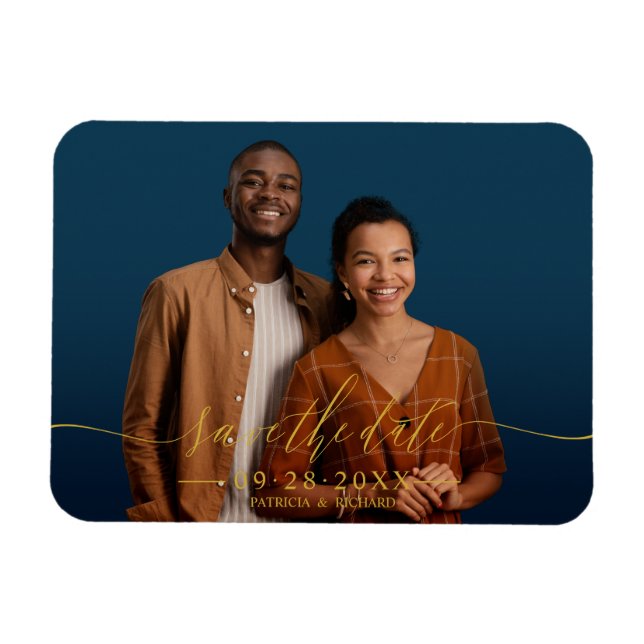 Ímã Casamento Com Caligrafia Chic Salva A Foto Da Data (Horizontal)