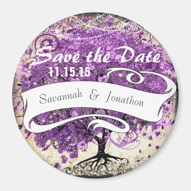 Imã Casamento com Folha de Coração Roxo Radiante (Frente)