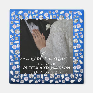 Imã Casamento com Lente de Diamante Azul de Silver Ele