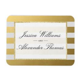 Ímã Casamento com Listras de Ouro e Branco Elegante