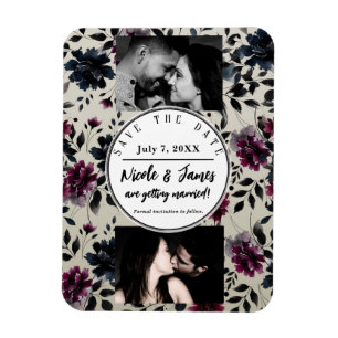 Ímã Casamento de Amêndoa Floral Azul-Borgonha Inky