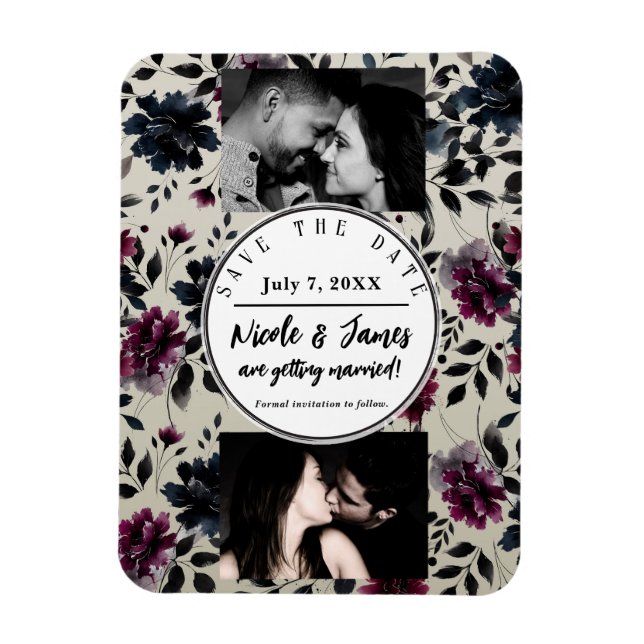 Ímã Casamento de Amêndoa Floral Azul-Borgonha Inky (Vertical)