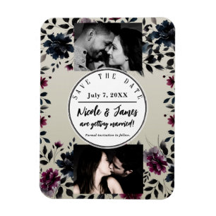 Ímã Casamento de Amêndoa Floral Azul-Borgonha Inky