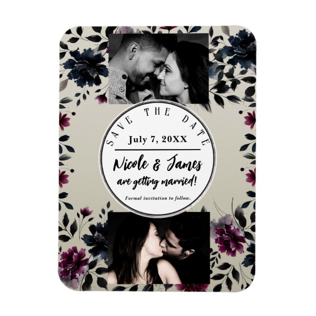 Ímã Casamento de Amêndoa Floral Azul-Borgonha Inky (Vertical)