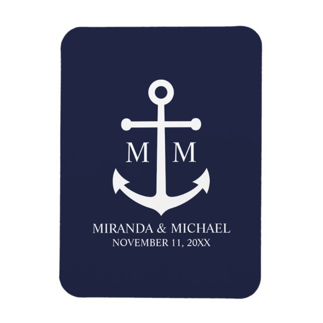 Ímã Casamento de Âncora Azul Marinho Náutico (Vertical)
