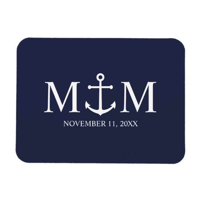 Ímã Casamento de Âncora Azul Marinho Náutico (Horizontal)