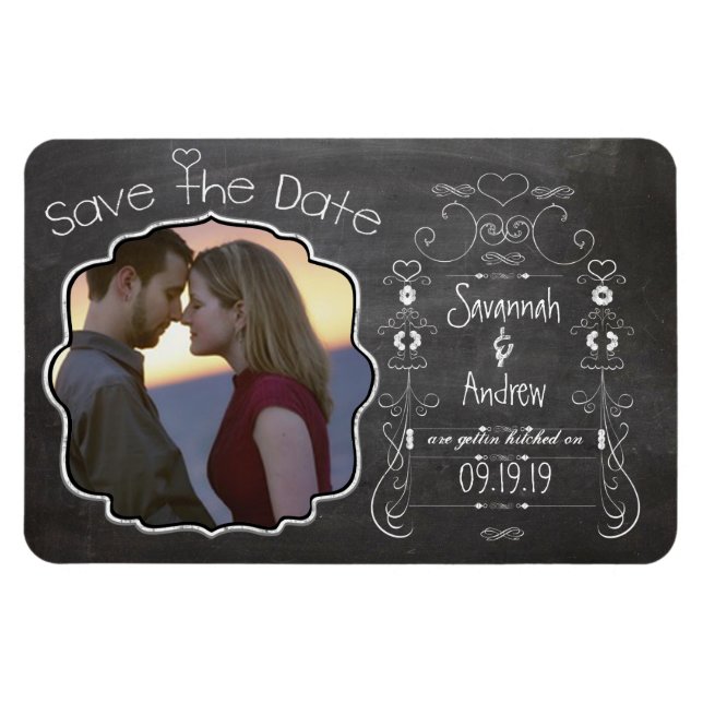 Ímã Casamento de Arte Chalkboard Salvar a Data (Horizontal)