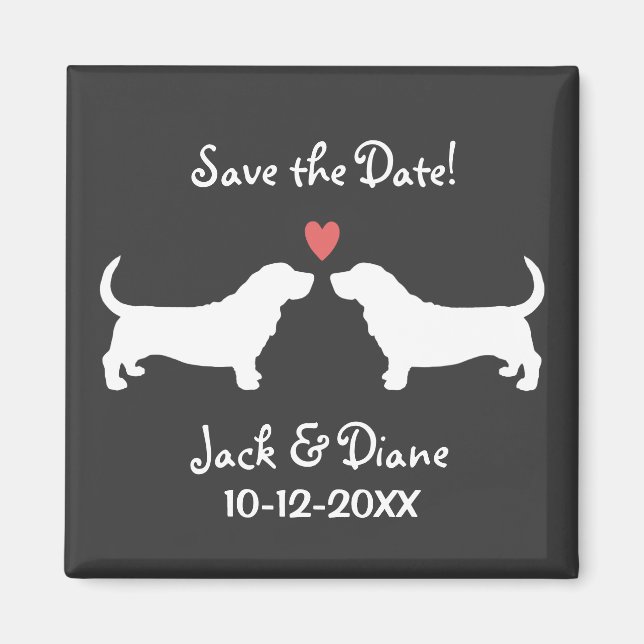 Imã Casamento de Basset Hounds Salve a Data (Frente)