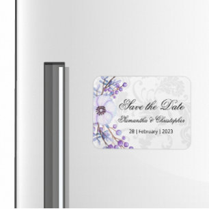 Ímã Casamento de Berry Wreath Floral Roxo Salve a Data