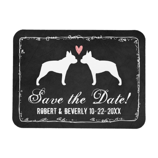 Ímã Casamento de Boston Terriers Salve a Data (Horizontal)