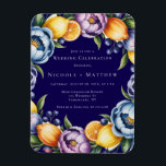 Ímã Casamento de Buquês de Citros do Mediterrâneo<br><div class="desc">Adicione um toque fresco e romântico à sua papelaria de casamento com esta vibrante design floral de citros de aquarela. Apresentando limões pintados à mão, laranjas, mirtilos e flores florescentes de jardim em tons ricos de roxo, rosa e azul, este buquê elegante é perfeito para casamentos de primavera ou verão....</div>