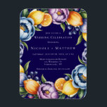 Ímã Casamento de Buquês de Citros do Mediterrâneo<br><div class="desc">Adicione um toque fresco e romântico à sua papelaria de casamento com esta vibrante design floral de citros de aquarela. Apresentando limões pintados à mão, laranjas, mirtilos e flores florescentes de jardim em tons ricos de roxo, rosa e azul, este buquê elegante é perfeito para casamentos de primavera ou verão....</div>