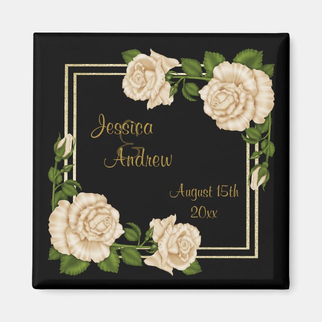 Imã Casamento de Buquês de marfim de canto de chic (Frente)