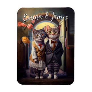 Ímã Casamento de Casal de Gato Bonito - Personalizável