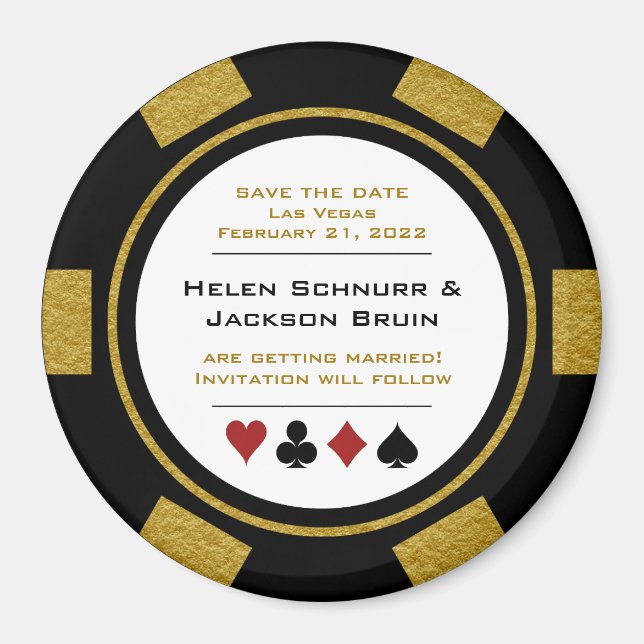 Imã Casamento De Chip Dourado De Vegas Salve A Data (Frente)