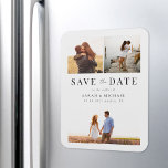 Ímã Casamento de Colagem de Fotos Simples Moderno Salv<br><div class="desc">Crie seu próprio casamento,  salve os ímãs de data com 3 de suas fotos favoritas. Design de tipografia moderna com uma simples colagem de 3 fotos.</div>