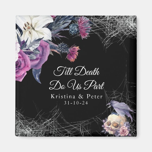 Imã Casamento de Crânio Gótico Roxo-Roxo-Elegante (Frente)