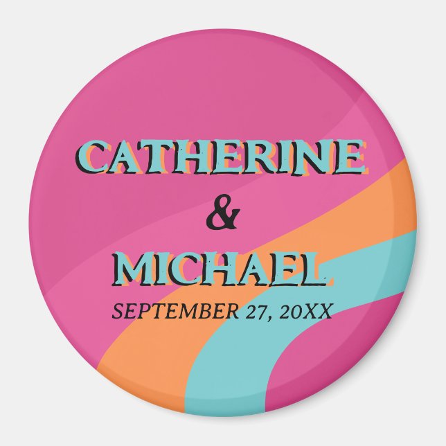 Imã Casamento de diversão Groovy Fuchsia na Retro 70s (Frente)