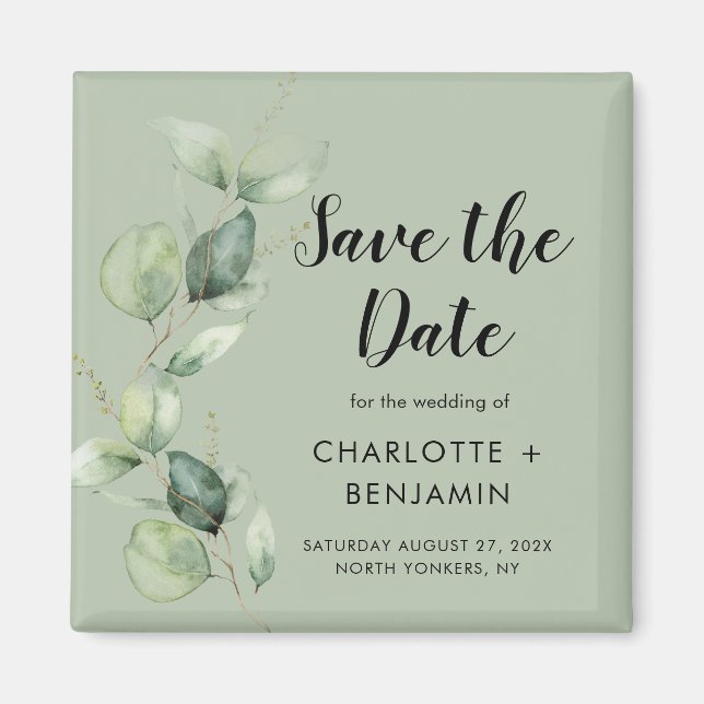 Imã Casamento de Eucalipto Save the Date (Frente)