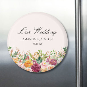 Imã Casamento de Flor de Rosa de Aquarela de Caligrafi