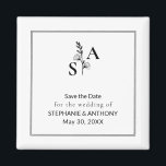 Imã Casamento de flor selvagem Mínimo BW Monograma<br><div class="desc">Adicione um toque de elegância ao seu casamento com esta imã salve a data monograma de flor silvestre,  projetada para complementar estilos minimalistas e inspirados na natureza. Ideal para adicionar um detalhe único ao seu casamento,  este imã traz sofisticação de eterno a qualquer ocasião.</div>