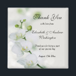 Imã Casamento de Flores Orquídeas<br><div class="desc">Belo casamento romântico e floral Obrigado Magnet com uma imagem impressa de flores de orquídeas brancas em uma cinza bonito/fundo branco. Bonito classe e sofisticada design para Casamentos. Todo texto é totalmente personalizável para atender às suas necessidades. Se você quiser ajudar a personalizar, ou quiser fazer a correspondência de produtos,...</div>