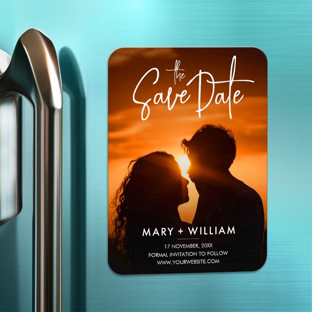 Ímã Casamento de Foto Clássica Elegante Moderno Salve  (Criador carregado)