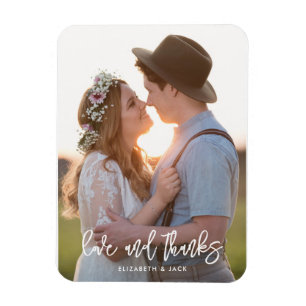 Ímã Casamento de Foto de Letra Elegante Amor e Agradec