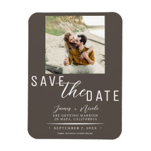 Ímã Casamento de Foto de Salvar a Data em Taupe Escuro
