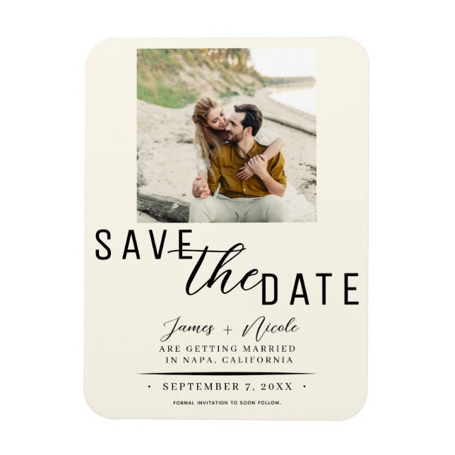 Ímã Casamento de Foto de Salvar Data Branco (Vertical)
