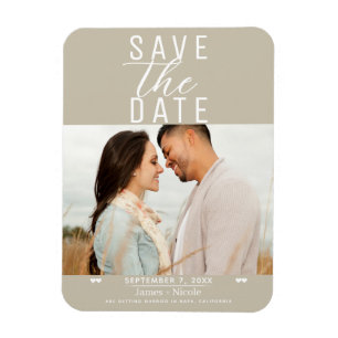 Ímã Casamento de Foto de Salvar Data Moderna Areia Beg