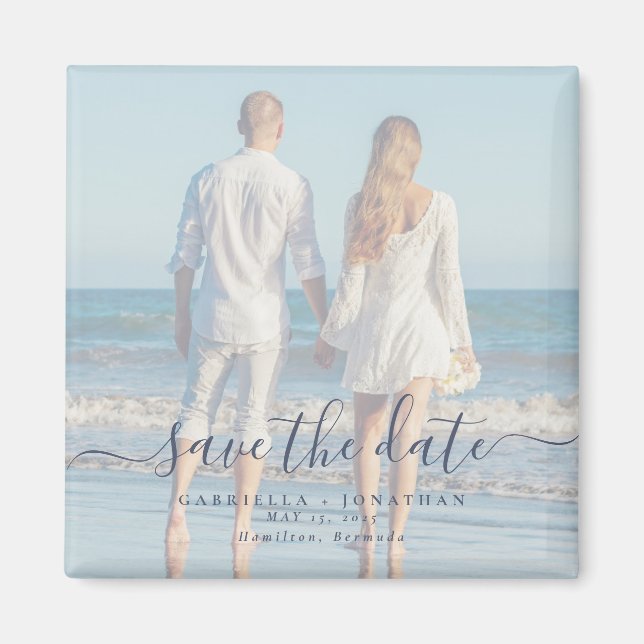 Imã Casamento de Foto do Casal de Script Azul Salvar a (Frente)