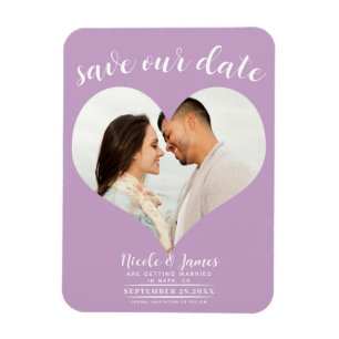 Ímã Casamento de Foto do Coração Roxo Lilac Salve a Da