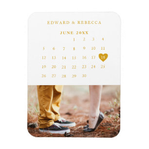 Ímã Casamento de Foto Dourado Elegante do Calendário 