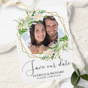 Ímã Casamento de Foto em Verde Elegante Salve a Data