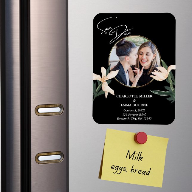 Ímã Casamento De Foto Floral Moderno Elegante Salva A  (Criador carregado)