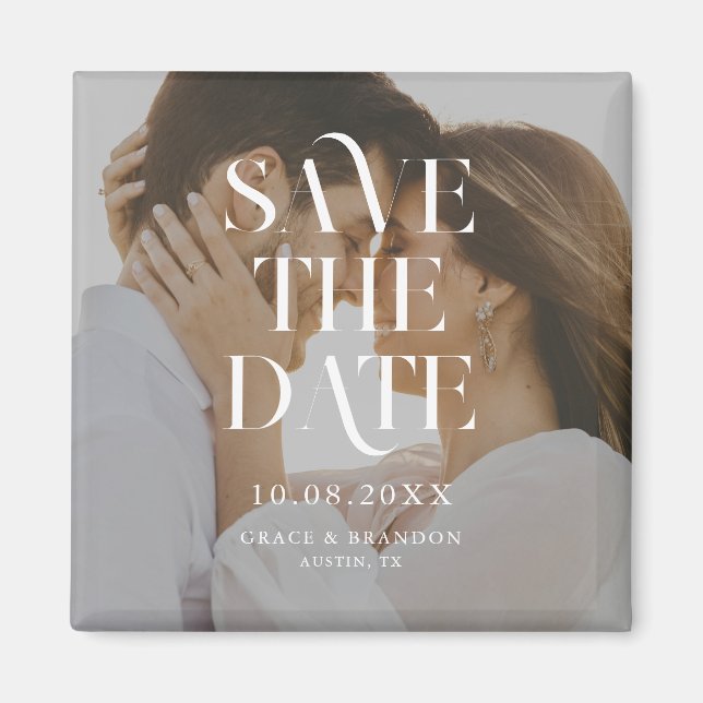 Imã Casamento de Foto Mínimo Moderno Salve a Data (Frente)