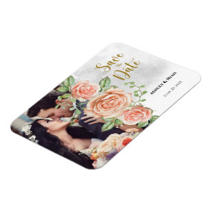 Ímã Casamento de Foto Rosa Esmagado Salve a Data