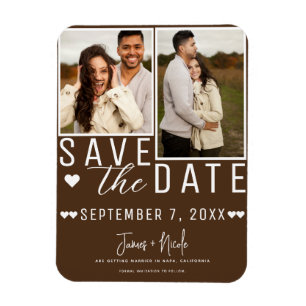 Ímã Casamento de Foto Save the Date 2 Marrom Chocolate