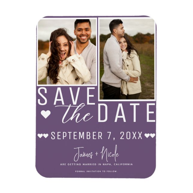 Ímã Casamento de Foto Save the Date 2 Roxo Ameixa Mode (Vertical)